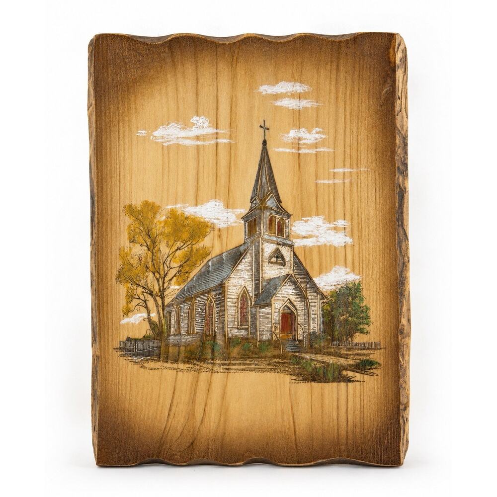 Live Edge Gifts Rustic Church Wood Wall Art Hand Painted Engraved Plaque 12” (A)